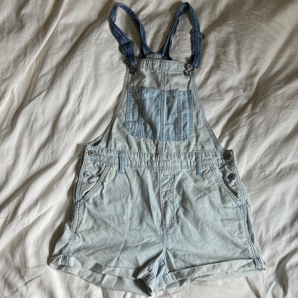 American Eagle Outfitters Blue Striped Denim Overalls - Picture 1 of 3